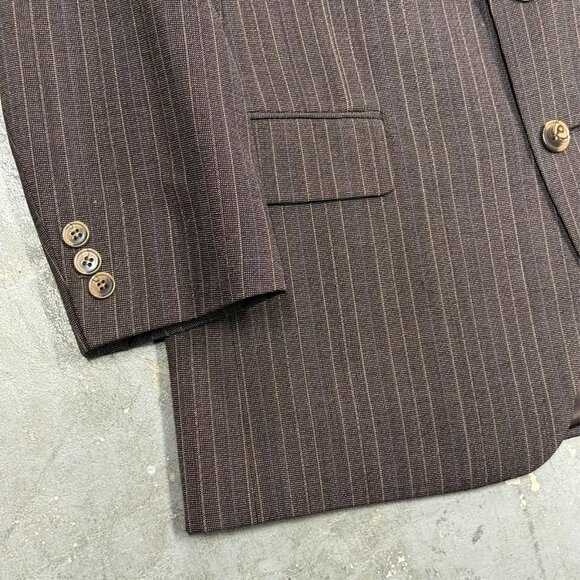 Vintage Oakton Suit 2pc Striped Wool Brown 40 S 32x27 - Picture 4 of 14